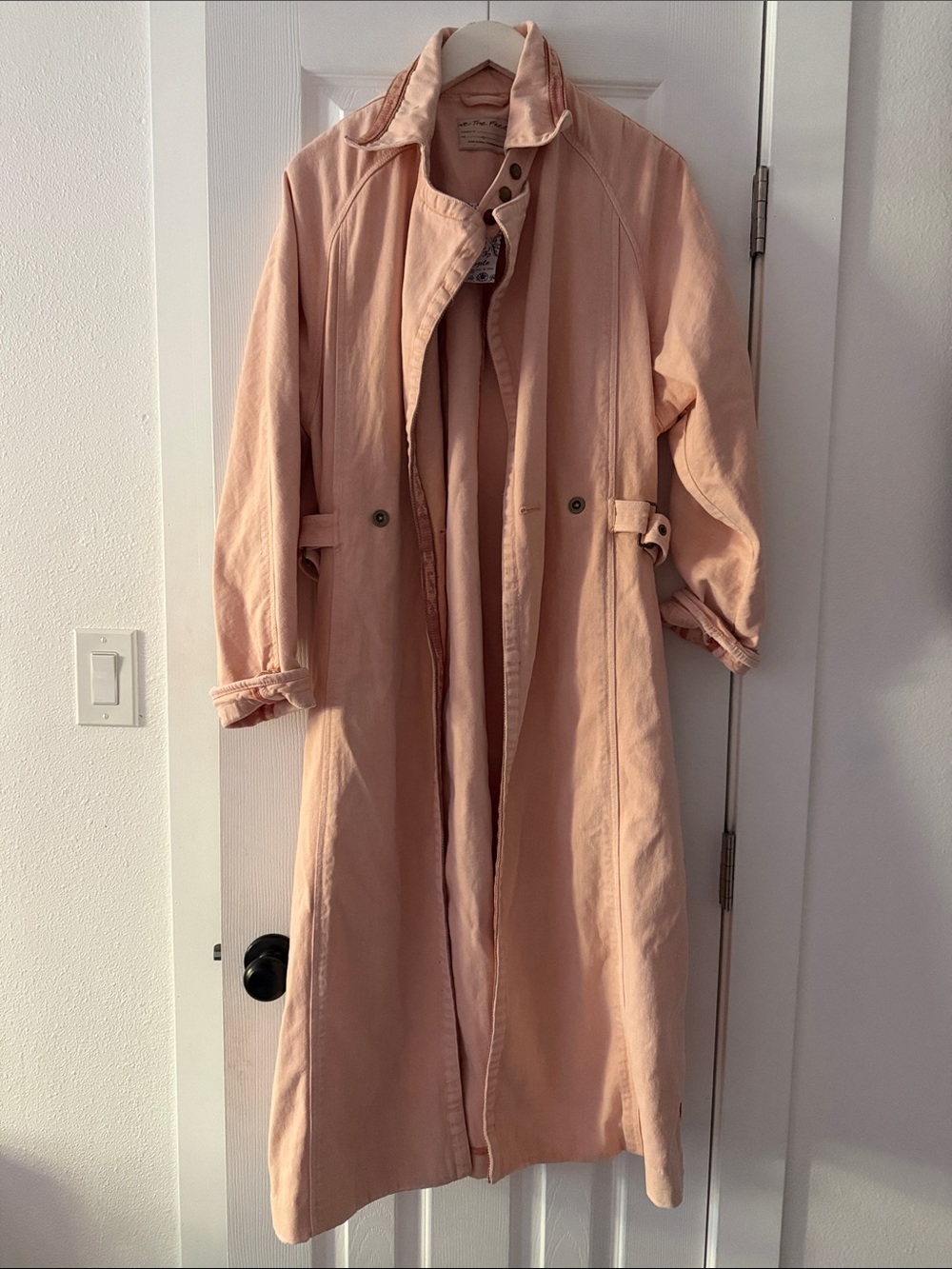 Free People Blush Pink Long Trench Coat